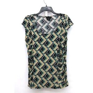 Attention Shirt Womens Size L Brown Geometric Scoop Neck Cap Sleeve Blouse Top